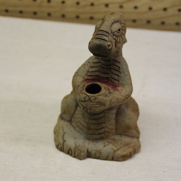 Dinosaur Ceramic Signed by Artist Incense Art Pottery Flat Earth Incense Crystal - Picture 2 of 8